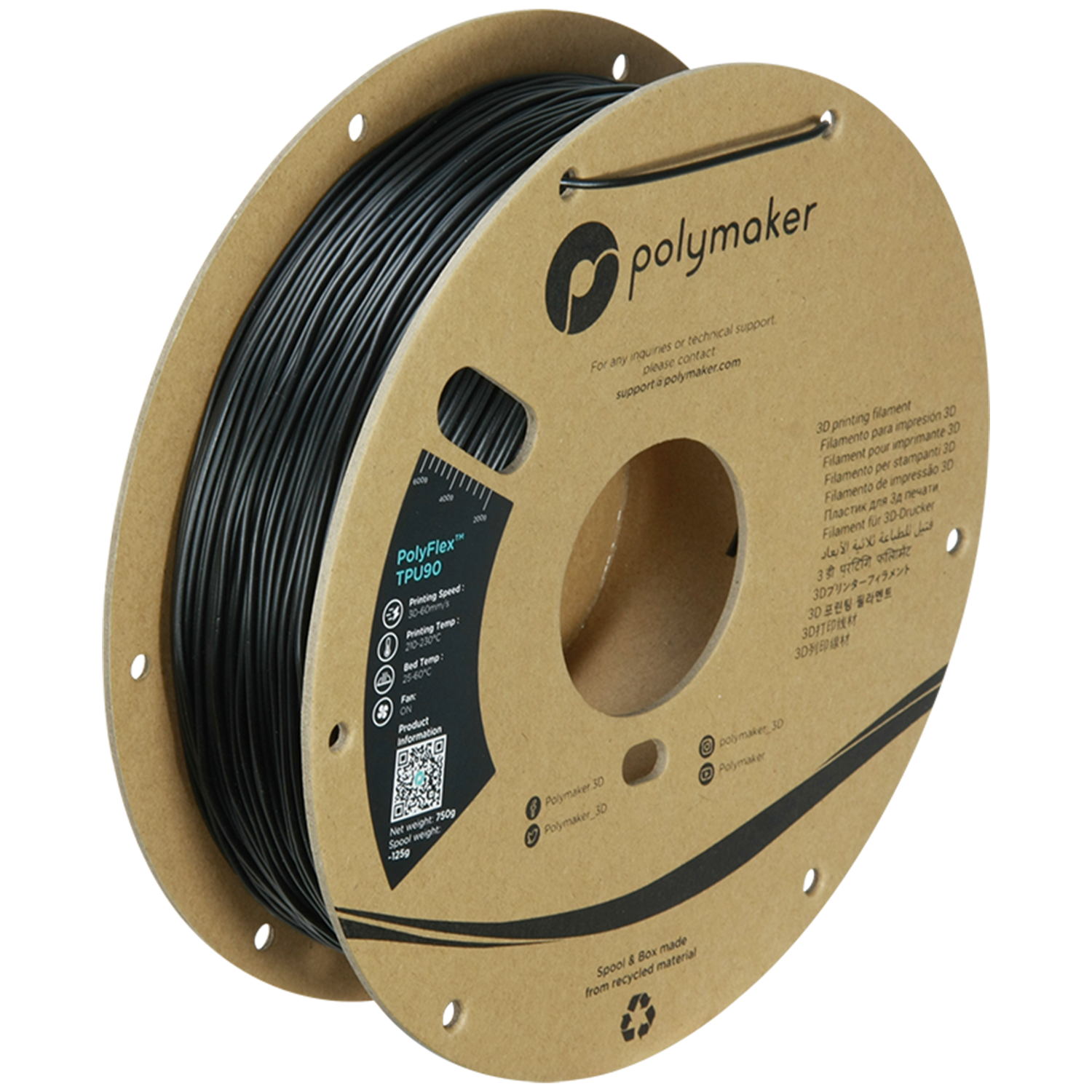 Polymaker - PolyFlex Black 90A TPU - 0.75kg