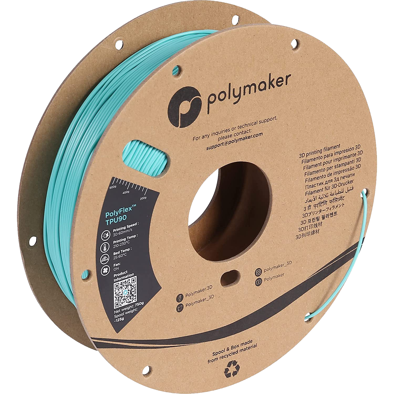 Polymaker - PolyFlex Teal 90A TPU 1.75mm - 0.75kg