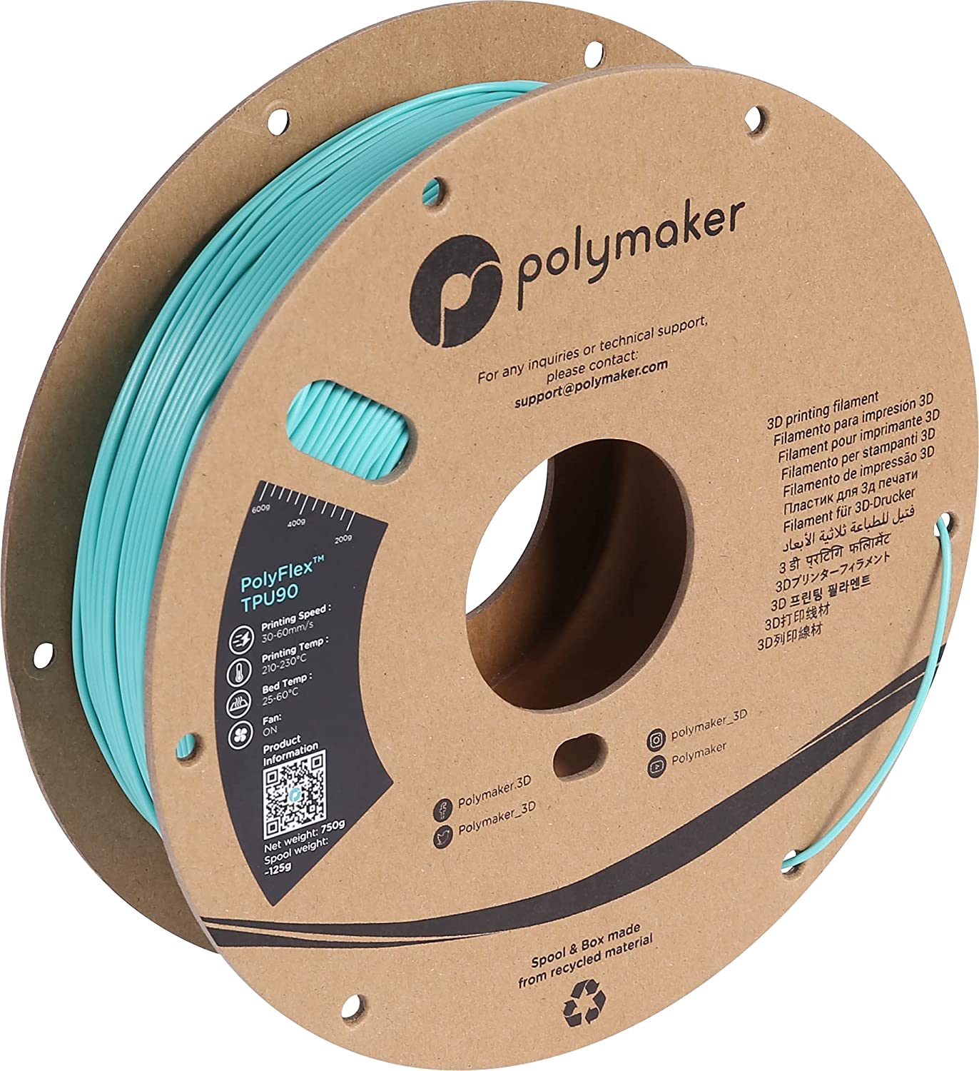 Polymaker - PolyFlex Teal 90A TPU 2.85mm - 0.75kg