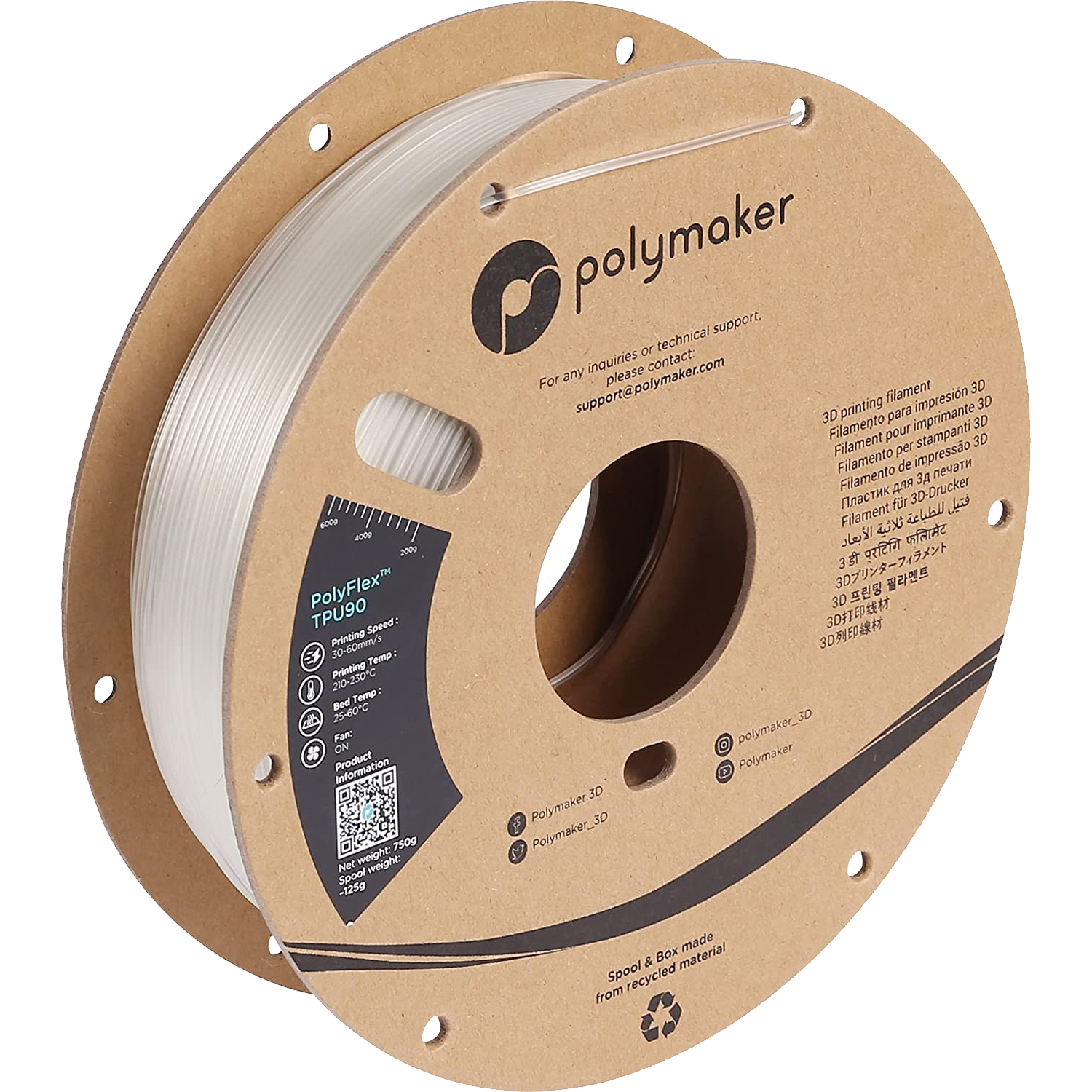 Polymaker - PolyFlex Clear 90A Transparent TPU - 0.75kg