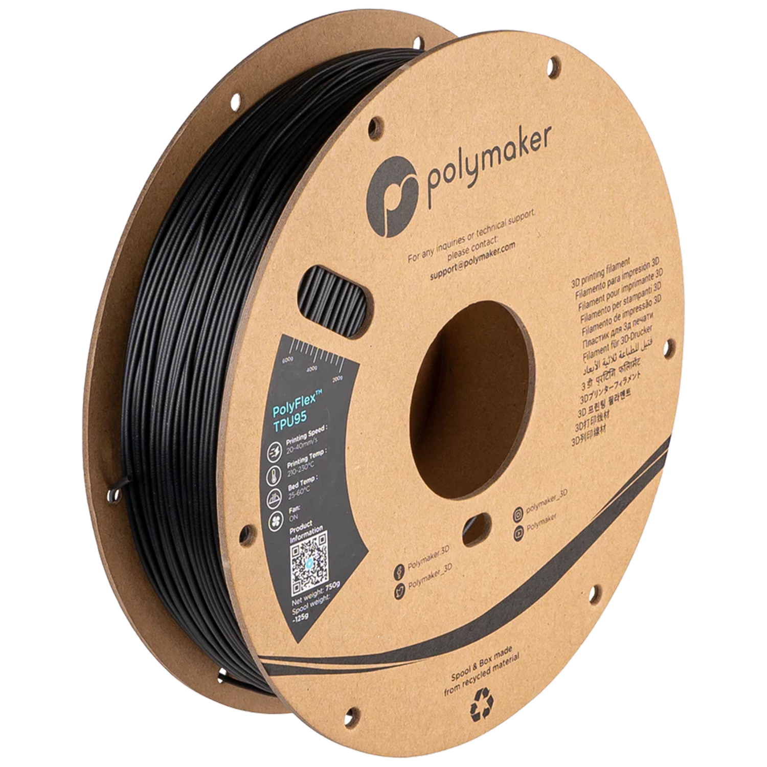 Polymaker - PolyFlex Black 95A TPU 1.75mm - 0.75kg