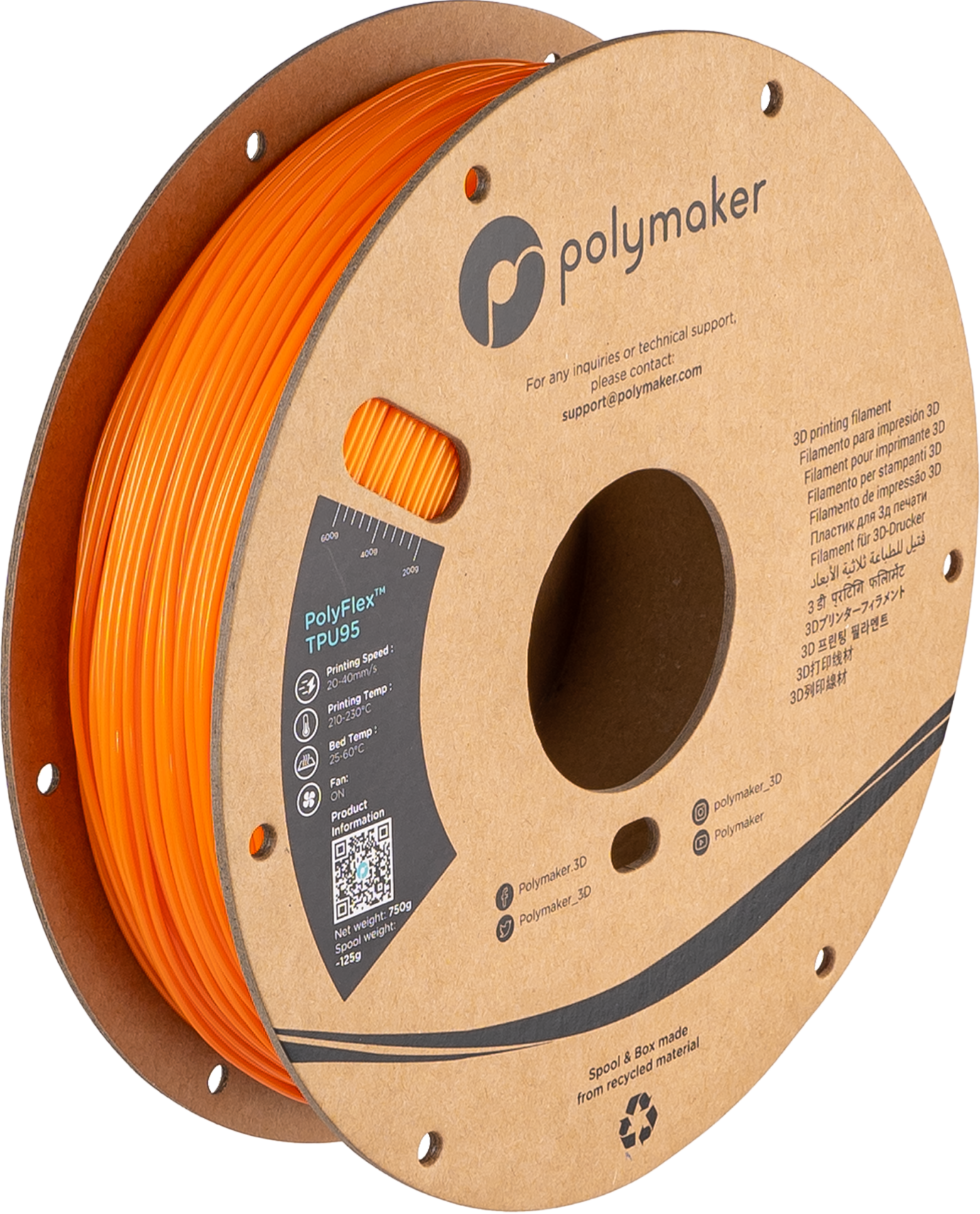 Polymaker - PolyFlex Orange 95A TPU 2.85mm - 0.75kg