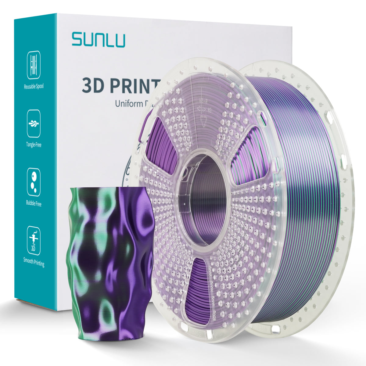 Sunlu - MOQ: 3kg Green+Purple Gradient Silk PLA+ 1.75mm - 1kg